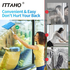 ITTAHO Lightweight Window Squeegee,Car Windshield Squeegee with Extra Spray Bottle, Household Mirror Cleaning Tool with Extension Pole for Shower Glass Door-2 Microfiber Pads - ITTAHO