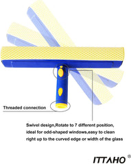 ITTAHO Swivel Window Squeegee Cleaning Tool, 58 Inch Long Handle Squeegee Window Cleaner with Creative Rotating Head for Indoor Outdoor Window, Car Window Washing - 10 Inch - ITTAHO