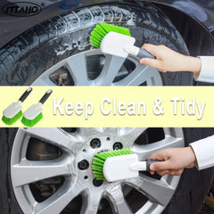 ITTAHO 2 Pack Wheel Brush, Include Two Type of Bristles-Soft Gentle & Stiff Bristles,Car Interior Detailing Cleaning Brush, Carpet and Upholstery Tire Cleaner for Seat Boat Truck SUV Moto Vehicle - ITTAHO