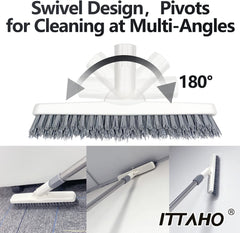 ITTAHO 2 Pack Grout Brush with Long Handle, Swivel Cleaning Grout Line Scrubber - Extendable Durable Handle Grout Cleaner Brush, White & Grey - ITTAHO