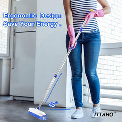 ITTAHO Multi-Use Floor Scrub Brush with Long Handle, Extendable Grout Cleaner Brush for Tile Floor, Deck, Patio, Marble, Garage, Kitchen, Bathroom, Extra Small Deep Cleaning Brush - ITTAHO