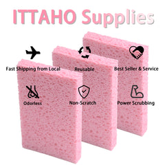 ITTAHO 12Pcs Heavy Duty Cellulose Sponges, All Purpose Non Scratch Cleaning Sponge-Pink
