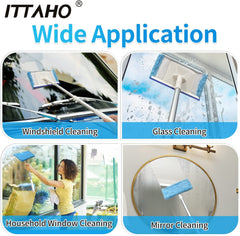ITTAHO Lightweight Window Squeegee,Car Windshield Squeegee with Extra Spray Bottle, Household Mirror Cleaning Tool with Extension Pole for Shower Glass Door-2 Microfiber Pads - ITTAHO