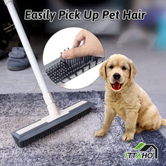 Rubber Broom Pet Hair Removal Tool, Carpet Rake Floor Brush with