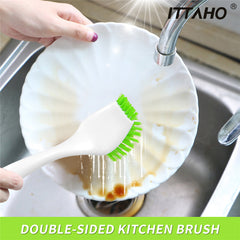 Dish Brush Set of 3 with Bottle Water Brush, Dish Scrub Brush and Scrubber  Brush - Kitchen Scrub Brushes Ergonomic Non Slip Long Handle for Cleaning