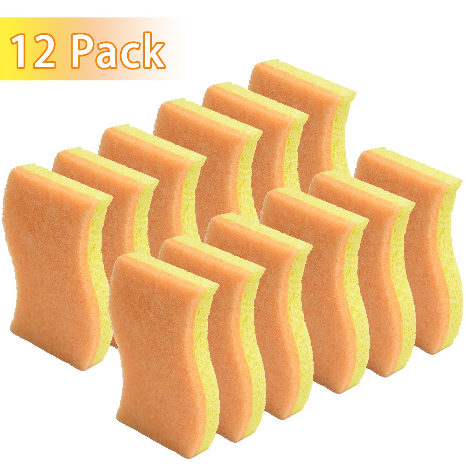 12 Pcs Heavy Duty Non-Scratch Cleaning Sponges, Orange+Yellow – ITTAHO