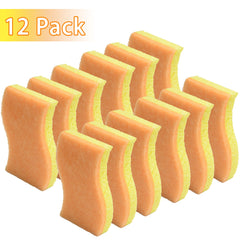 ITTAHO 12 Pcs Kitchen Cleaning Sponges, All-Purpose Non-Scratch S-Shape Scrubbing Sponge, Orange+Yellow - ITTAHO