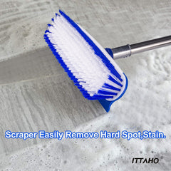 ITTAHO 12 inch Wide Floor Scrub Brush with Long Handle, Extendable Grout Cleaner Brush for Tile Floor, Deck, Patio, Marble, Garage, Kitchen, Bathroom, Extra Hand Grout Brush - ITTAHO